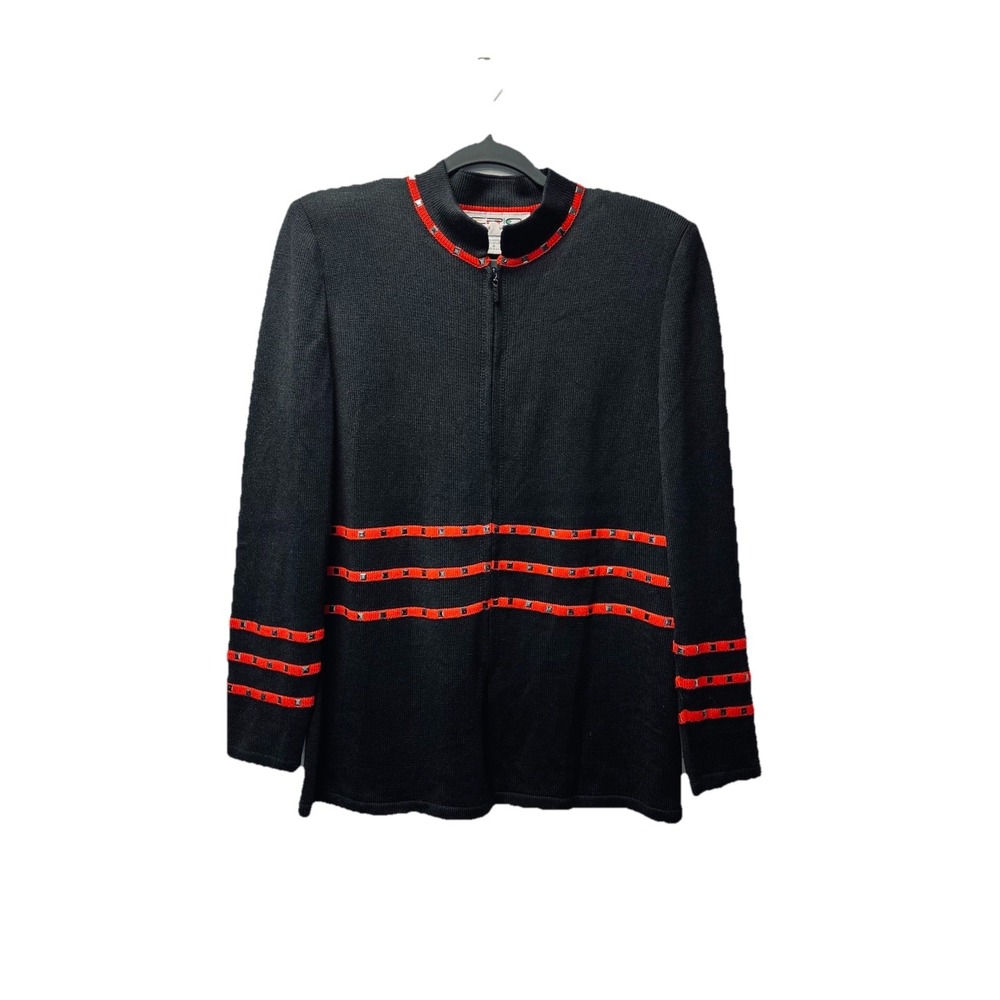 VTG Eric Steven 6 Black Studded Cardigan Sweater Zip Holiday Preppy Evening Chic